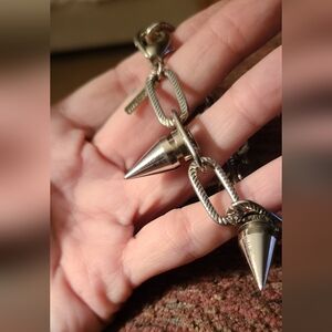 Silver Screw Head & Spike Textures Paperclip Chain Bracelet